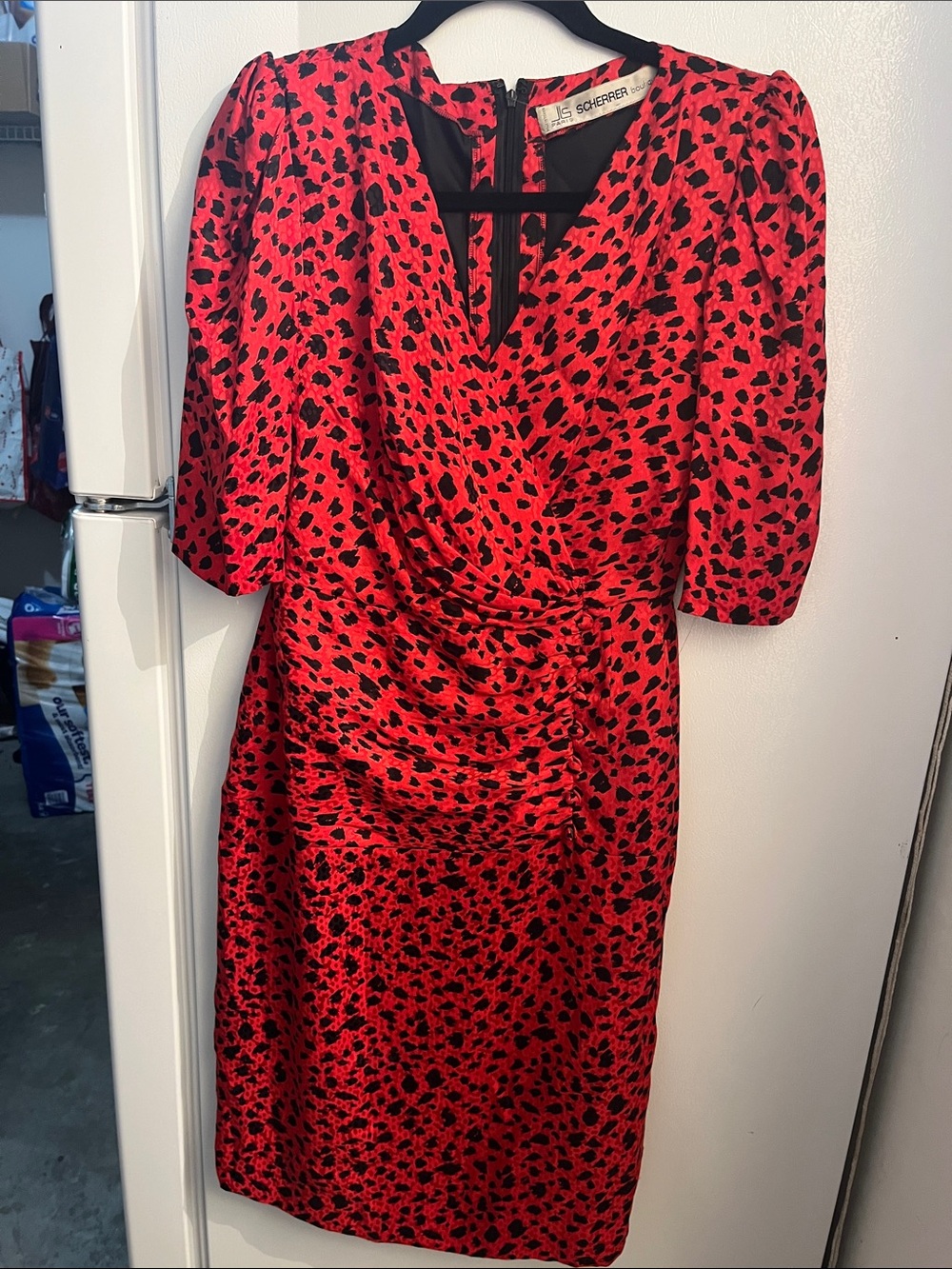 Jean-Louis Scherrer vintage Red and Black Animal Print Midi Dress